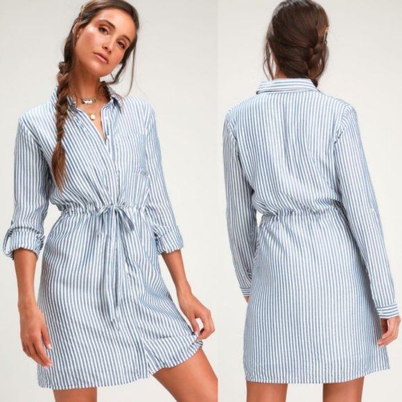 Lulu's Dresses & Skirts - Lulus Lifestyle Blue and White Striped Long Sleeve Shirt Dress